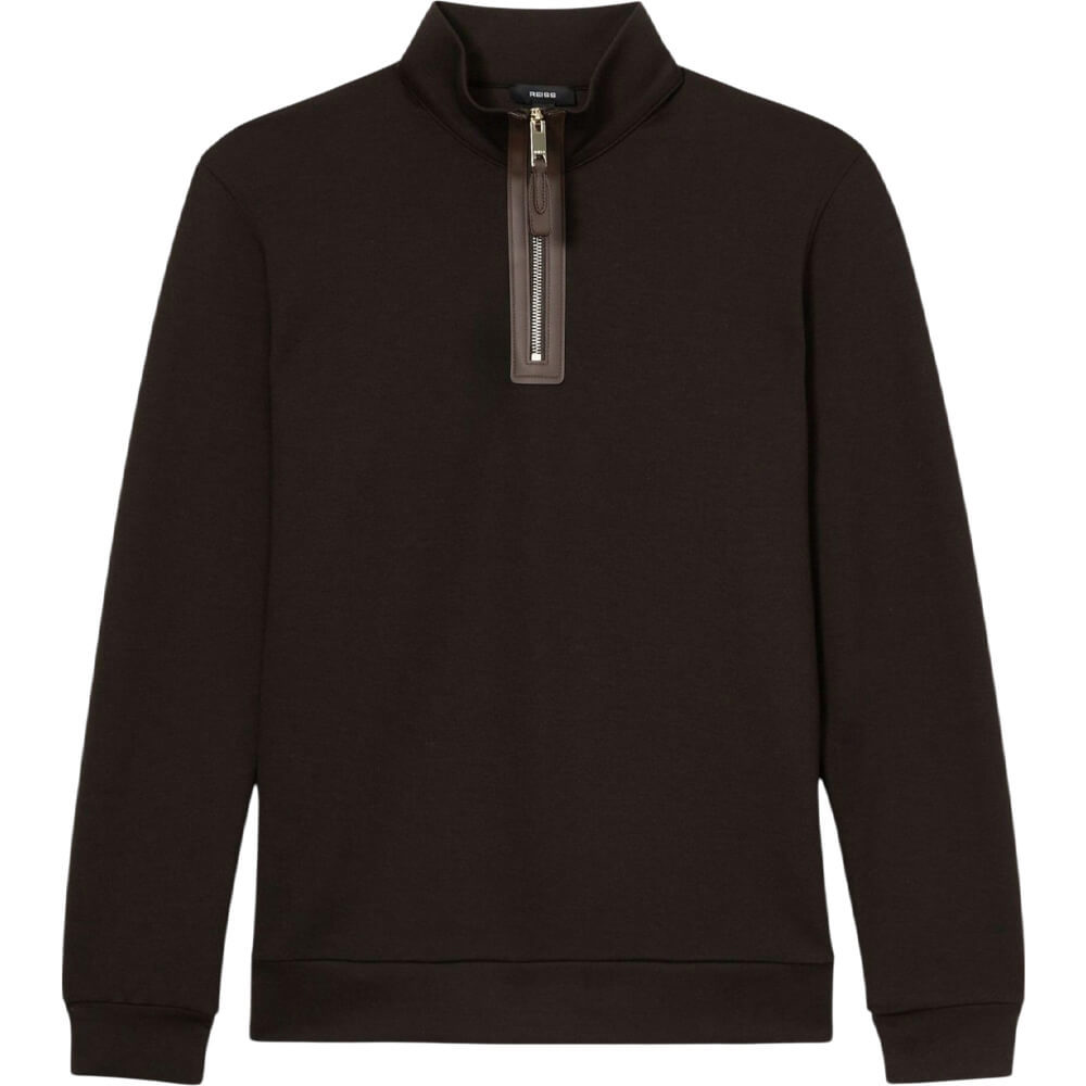 REISS HALE Leather Placket Interlock Jersey Sweatshirt